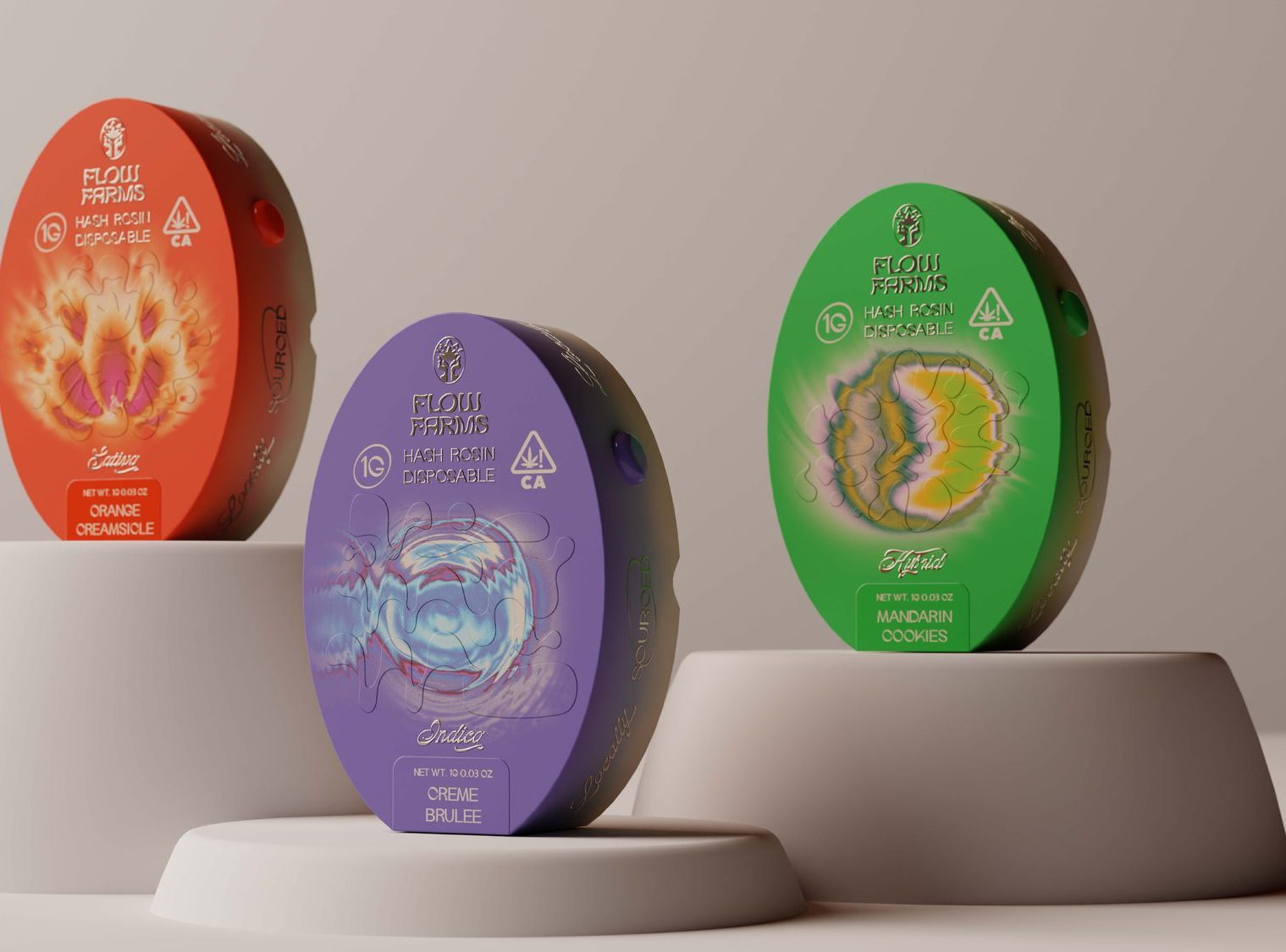 Flow Farms — Soft-touch discs, foiled type